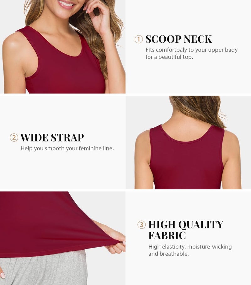 Rosyline 4 Piece Women Tank Tops Basic Sleeveless Undershirt Layering Tanks Black/White/Grey/Wine Red L - Image 3